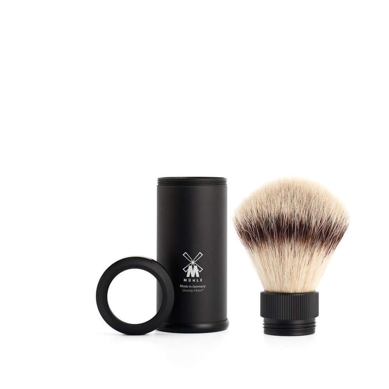 Portable Black Aluminum Silvertip Shaving Brush for Men