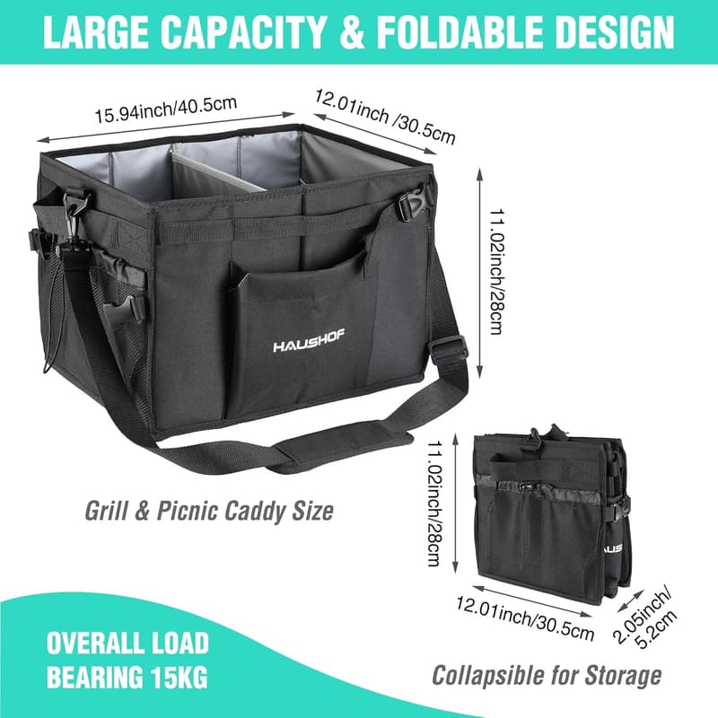 Outdoor BBQ Organizer - Foldable Grill Caddy with Towel Holder