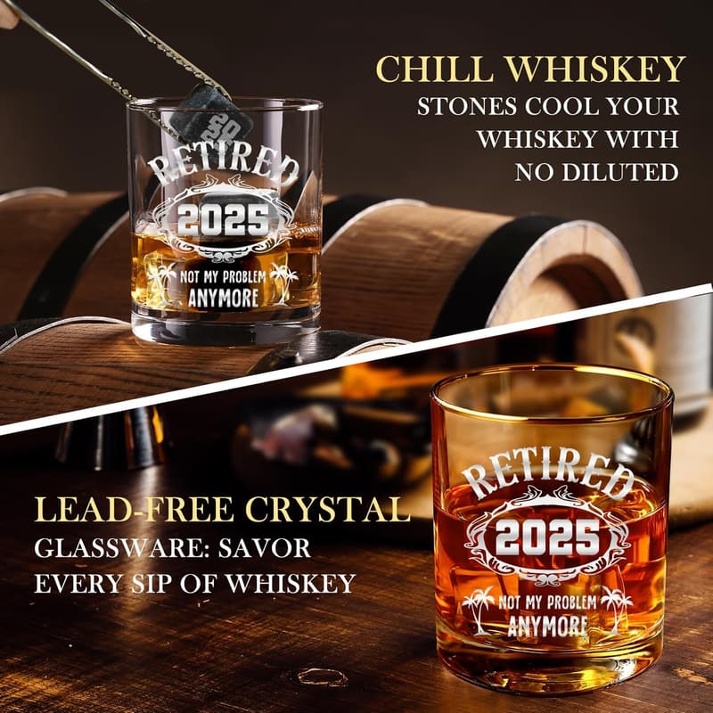 Retirement Whiskey Glass Set for Men - 2025 Farewell Gift