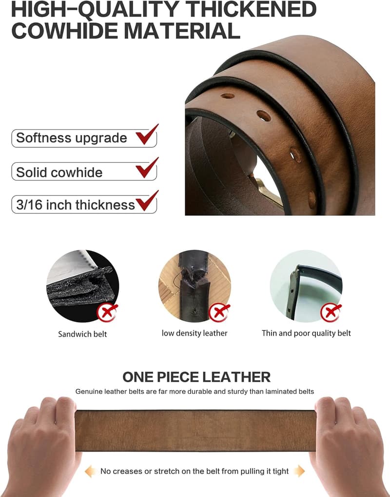 Heavy-Duty Full Grain Leather Work Belt for Men
