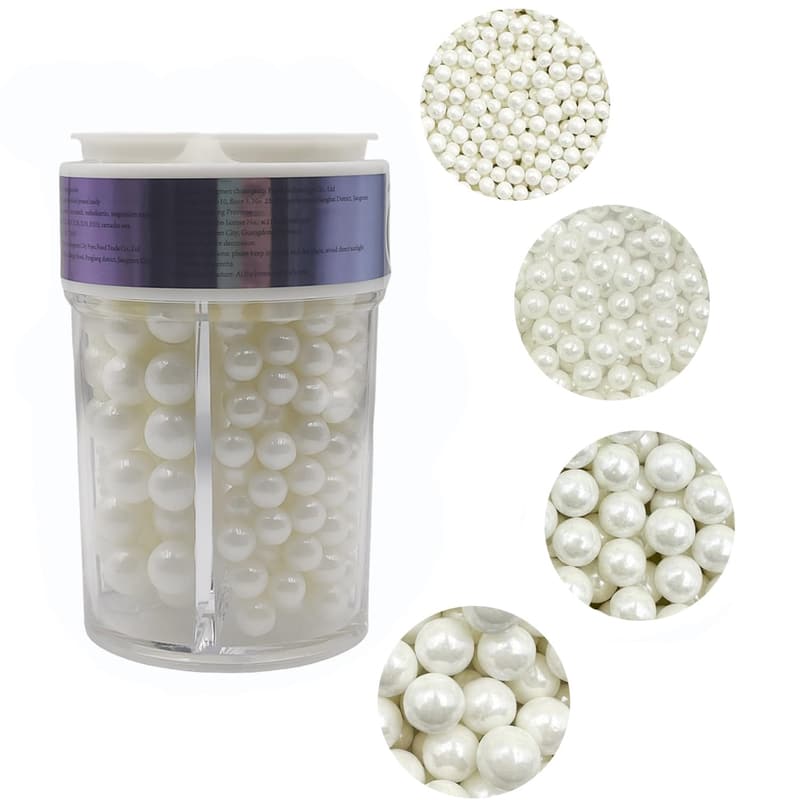 Versatile 4-in-1 Edible White Pearl Sprinkles for Baking 6 oz