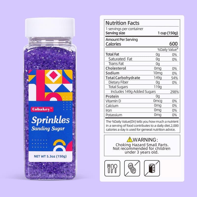 Valentine's Day Purple Sanding Sugar Sprinkles - 150g
