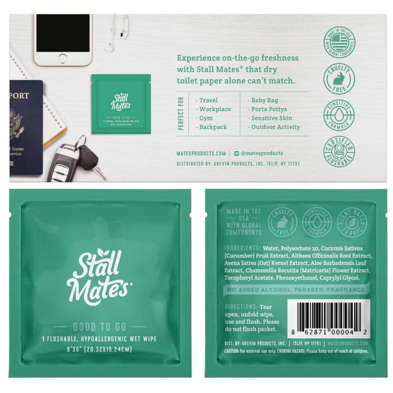 Travel-Friendly Unscented Flushable Wipes with Vitamin E & Aloe (30 Singles)