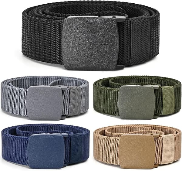 Men's Tactical Nylon Belts - 5 Pack, Metal-Free Canvas