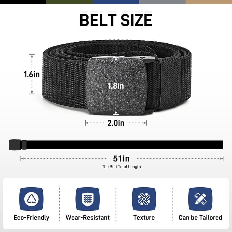 Men's Tactical Nylon Belts - 5 Pack, Metal-Free Canvas