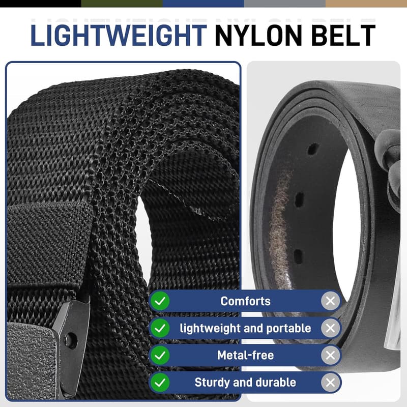 Men's Tactical Nylon Belts - 5 Pack, Metal-Free Canvas