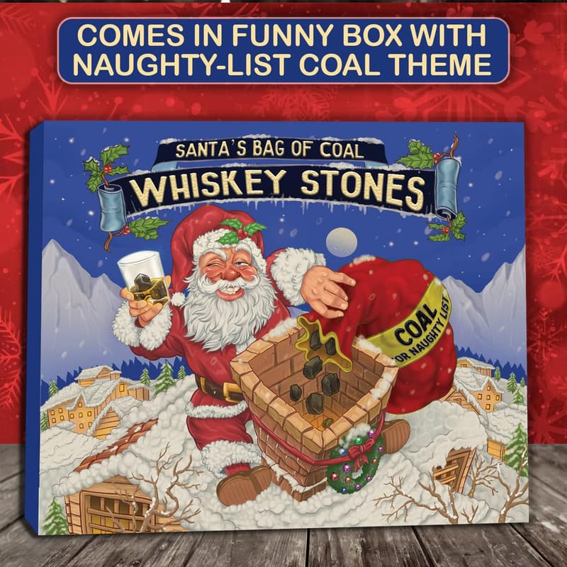 Naughty List Whiskey Stones Gift Set for Men - Bourbon Bar Gadget