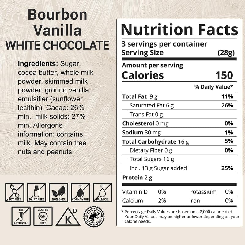 Gourmet Bourbon Vanilla White Chocolate Bars - Gluten Free, 10 Pack