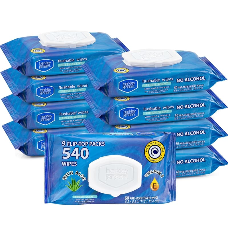 Flushable Adult Wet Wipes with Aloe & Vitamin E - 540 Total