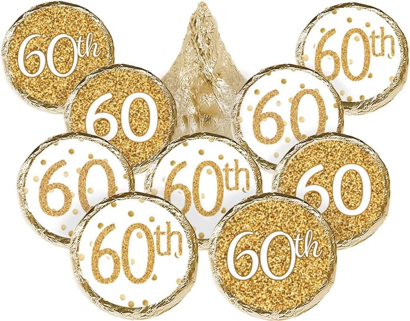 60th Birthday Chocolate Kisses Stickers - 180 Count
