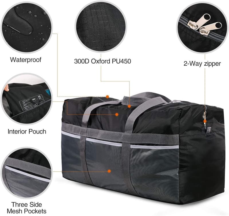 Large Waterproof Foldable Travel Bag - 75L to 100L Capacity