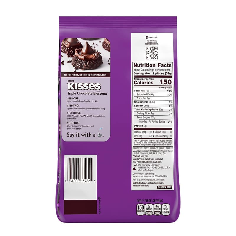 Special Dark Hershey's Kisses Chocolate Candy Party Pack, 32.1 oz