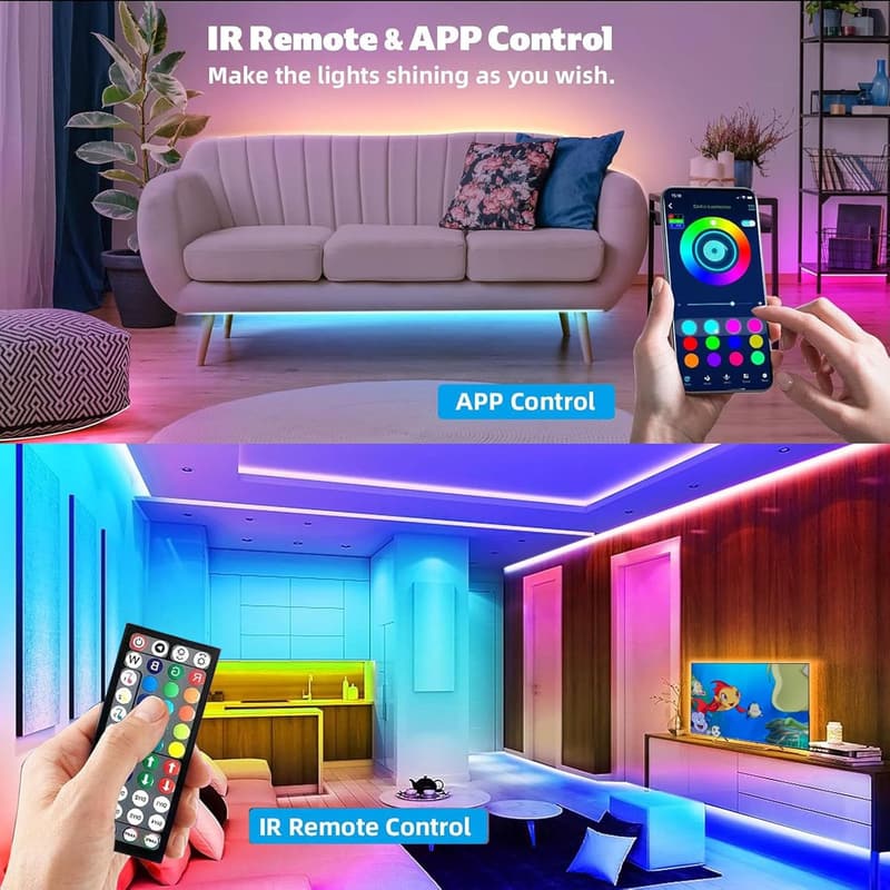 Bluetooth RGB LED Strip Lights – 100ft Music Sync with App Control