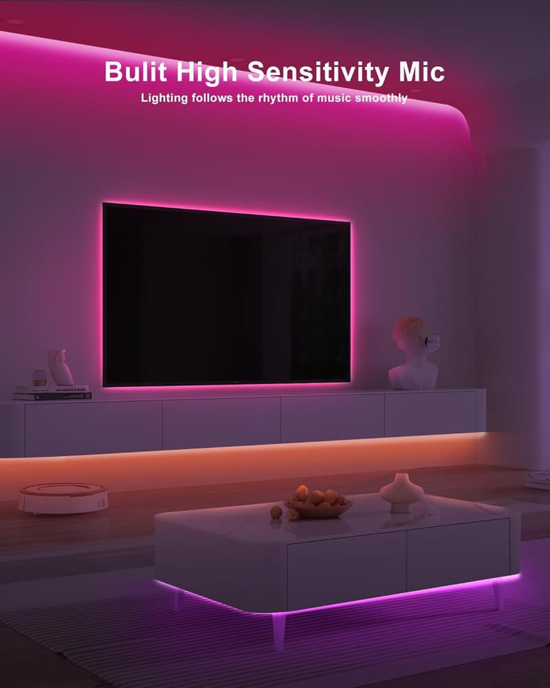 100ft Music Sync RGB LED Strip Lights with Remote and App Control