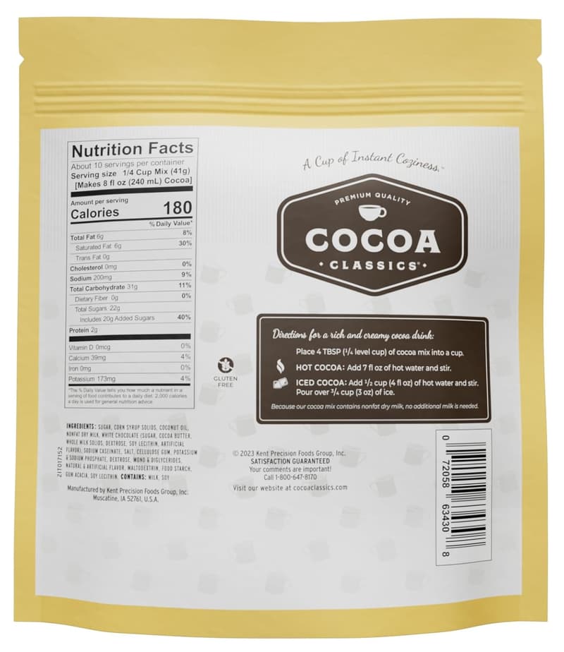 Cocoa Classics Arctic White Hot Cocoa Mix – Gluten Free, 14.8 oz