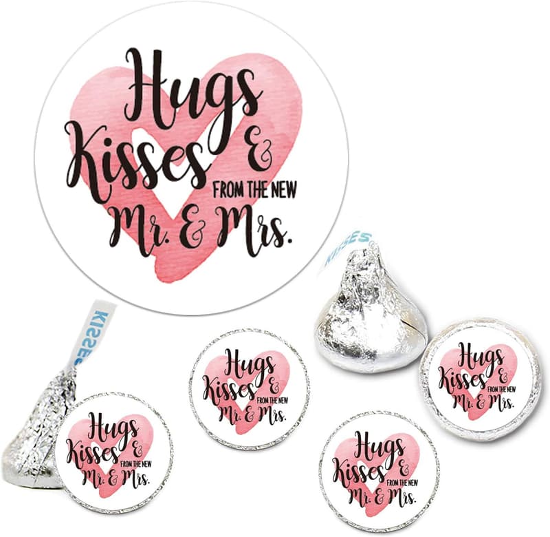 Wedding Sticker Labels - Hugs & Kisses, 180 Count for Party Favors