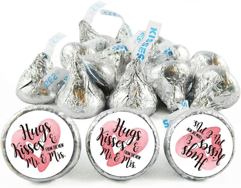 Wedding Sticker Labels - Hugs & Kisses, 180 Count for Party Favors