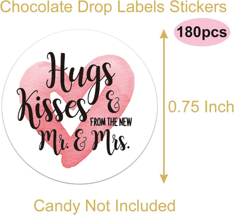Wedding Sticker Labels - Hugs & Kisses, 180 Count for Party Favors