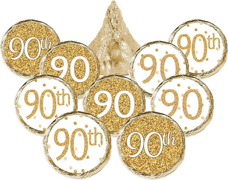 90th Birthday Chocolate Kisses Favor Stickers - 180 Labels