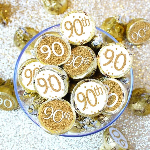 90th Birthday Chocolate Kisses Favor Stickers - 180 Labels