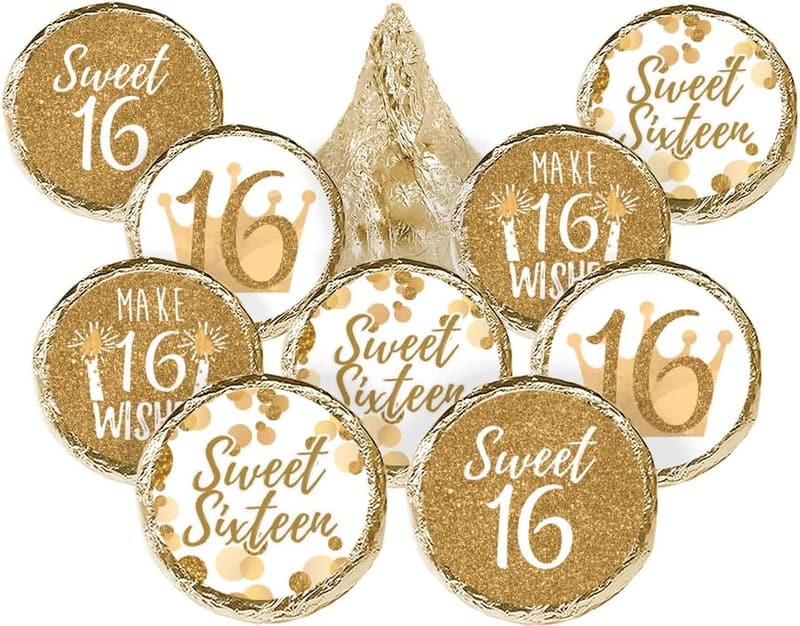 Sweet 16 Chocolate Kisses Party Favor Stickers - 180 Count