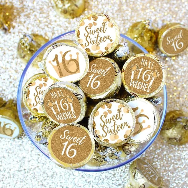 Sweet 16 Chocolate Kisses Party Favor Stickers - 180 Count