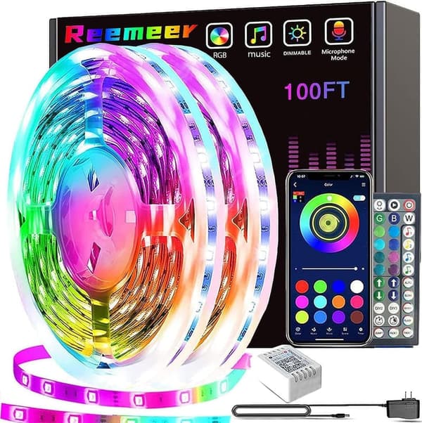 100ft RGB Smart LED Strip Lights with APP Control and Music Sync