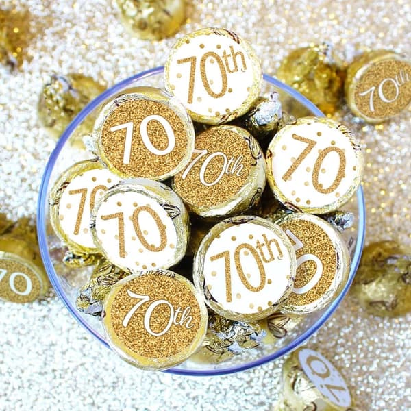 70th Birthday Chocolate Kisses Favor Stickers - 180 Labels