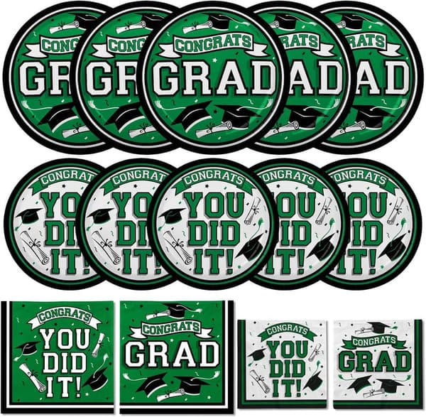 Graduation Party Disposable Dinnerware Set for 50 - Green