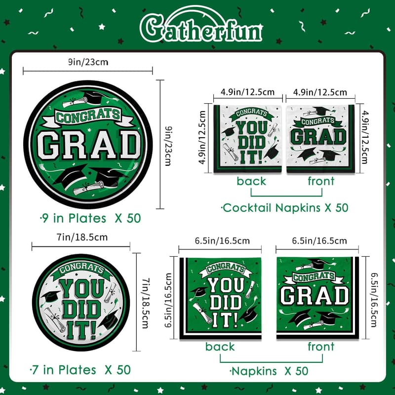 Graduation Party Disposable Dinnerware Set for 50 - Green