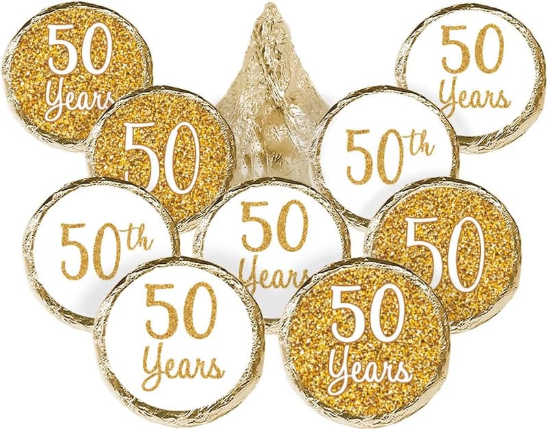 50th Anniversary Gold Chocolate Kisses Party Favor Stickers