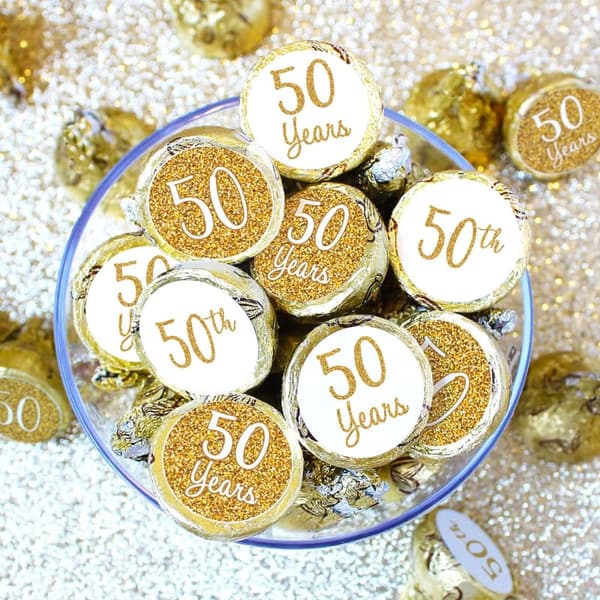 50th Anniversary Gold Chocolate Kisses Party Favor Stickers