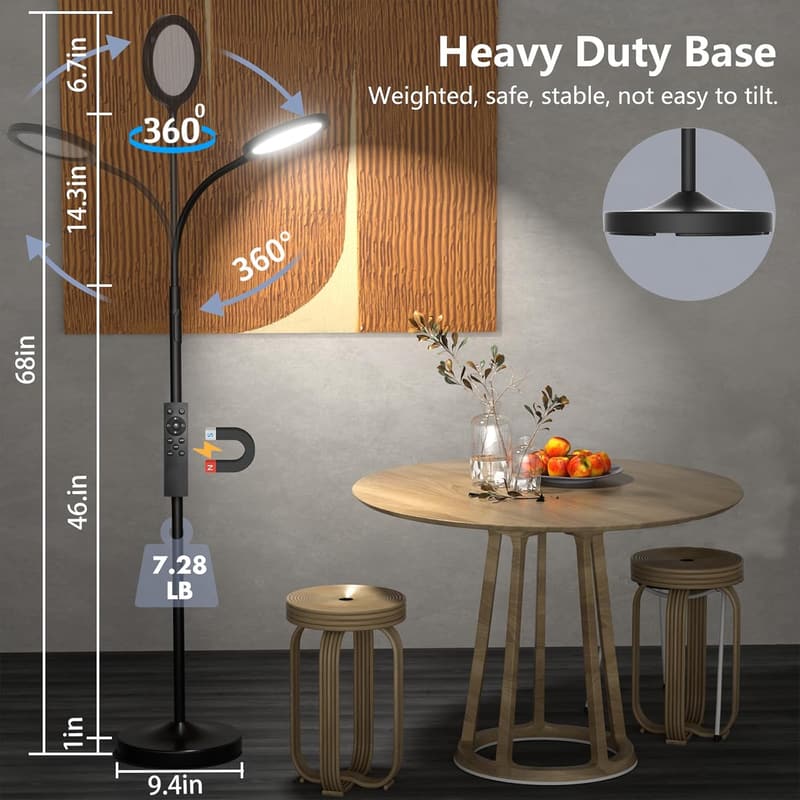 Super Bright Dimmable LED Floor Lamp with Adjustable Gooseneck