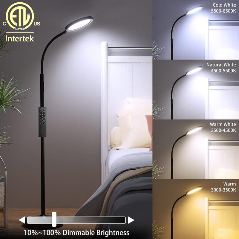 Super Bright Dimmable LED Floor Lamp with Adjustable Gooseneck