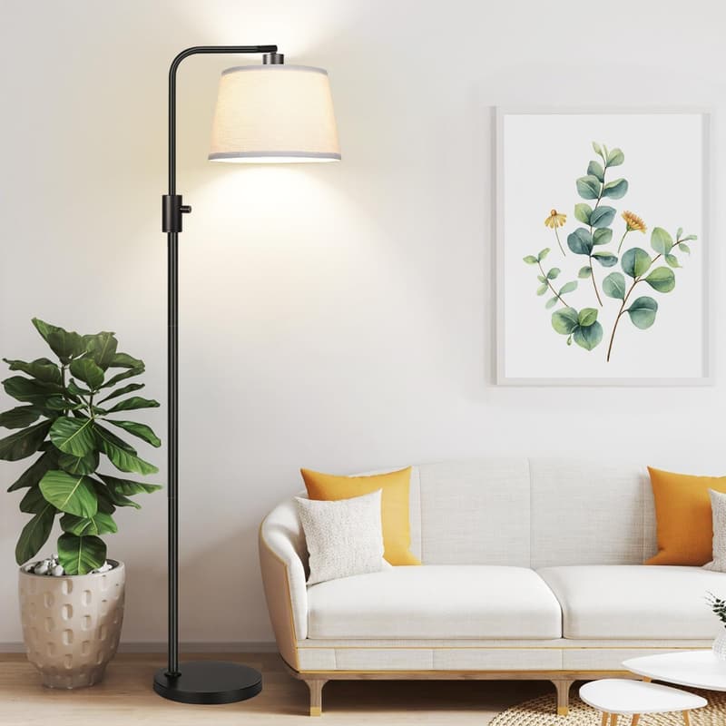 Modern Dimmable Arc Floor Lamp with Linen Shade - Black