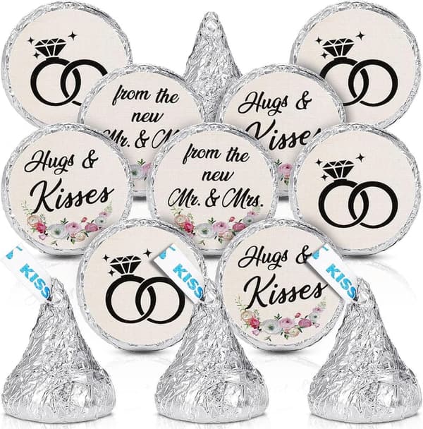 Wedding Hugs and Kisses Stickers - 1000 Pcs, Beige Floral
