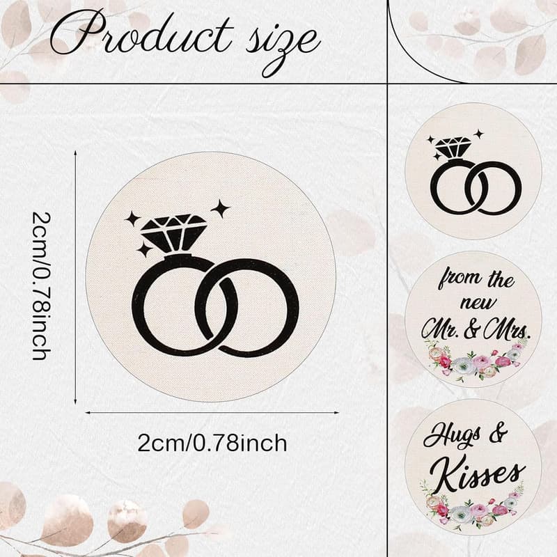 Wedding Hugs and Kisses Stickers - 1000 Pcs, Beige Floral