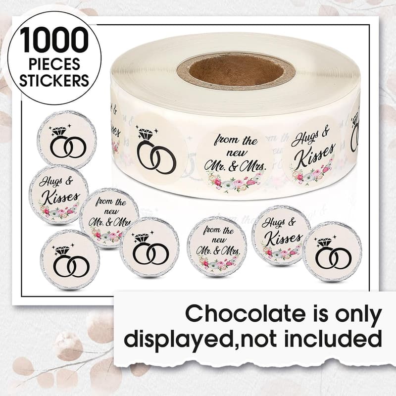 Wedding Hugs and Kisses Stickers - 1000 Pcs, Beige Floral