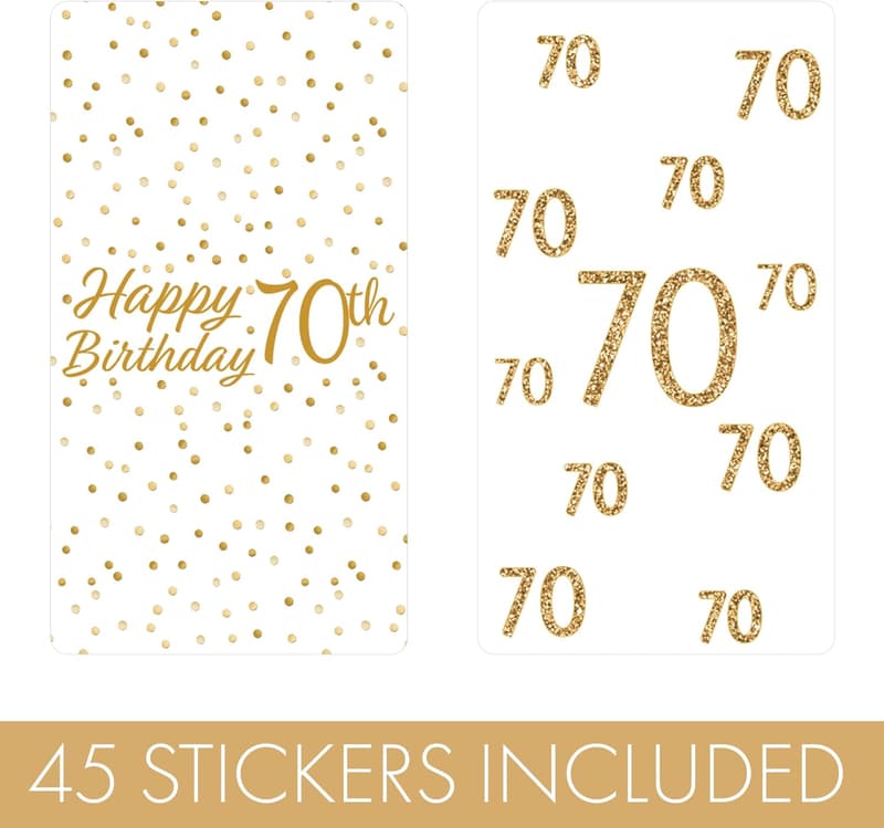 70th Birthday Mini Candy Bar Wrappers - 45 White & Gold Stickers