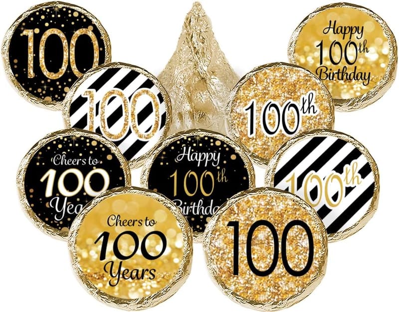 100th Birthday Chocolate Kisses Party Favor Labels - 180 Stickers