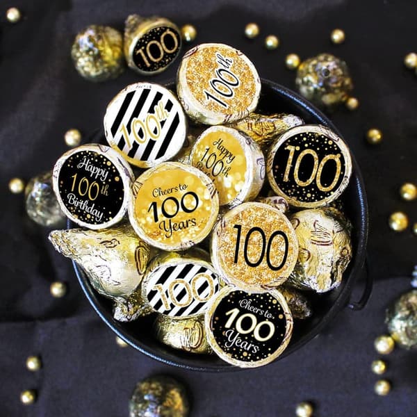 100th Birthday Chocolate Kisses Party Favor Labels - 180 Stickers