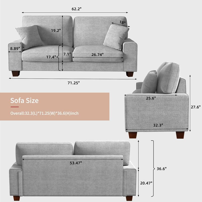 Modern Chenille Loveseat Sofa with Removable Cover for Small Spaces