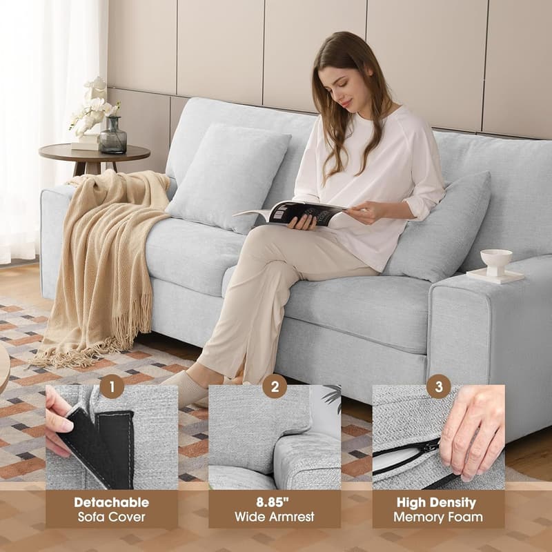Modern Chenille Loveseat Sofa with Removable Cover for Small Spaces