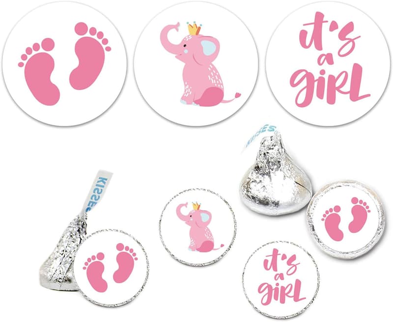 It's a Girl Baby Shower Favor Labels - Pink Chocolate Drop Stickers, Pack of 180