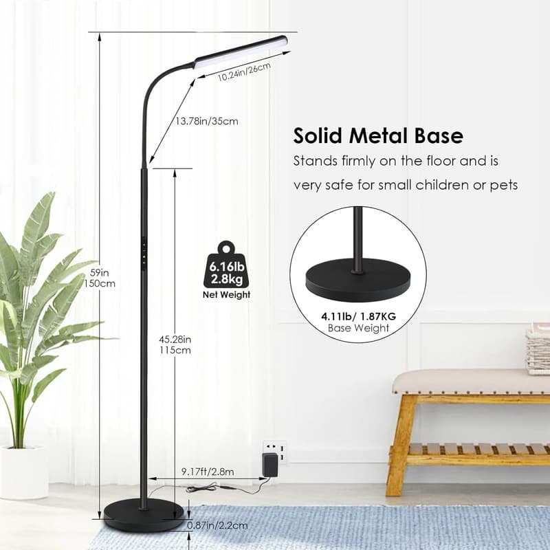 15W Adjustable LED Floor Lamp with Timer and Remote Control