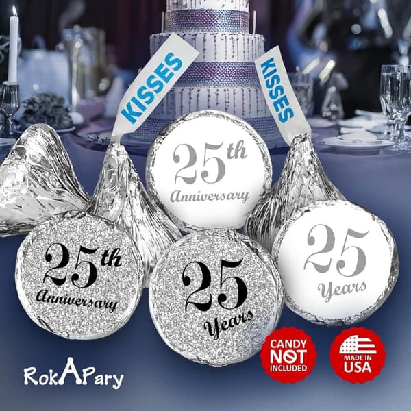 25th Anniversary Chocolate Kisses Labels - Set of 216
