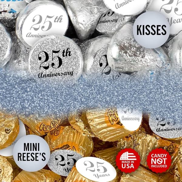 25th Anniversary Chocolate Kisses Labels - Set of 216