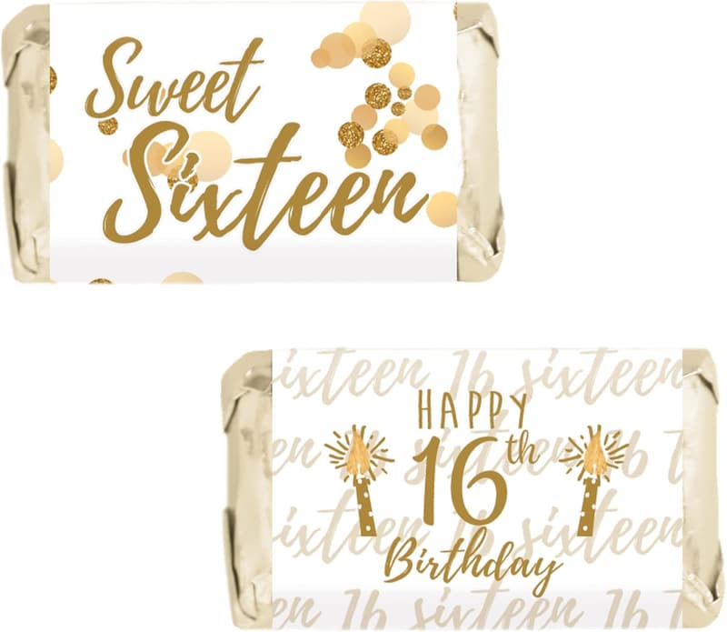 Sweet 16 Birthday Mini Chocolate Bar Wrappers - 45 Stickers