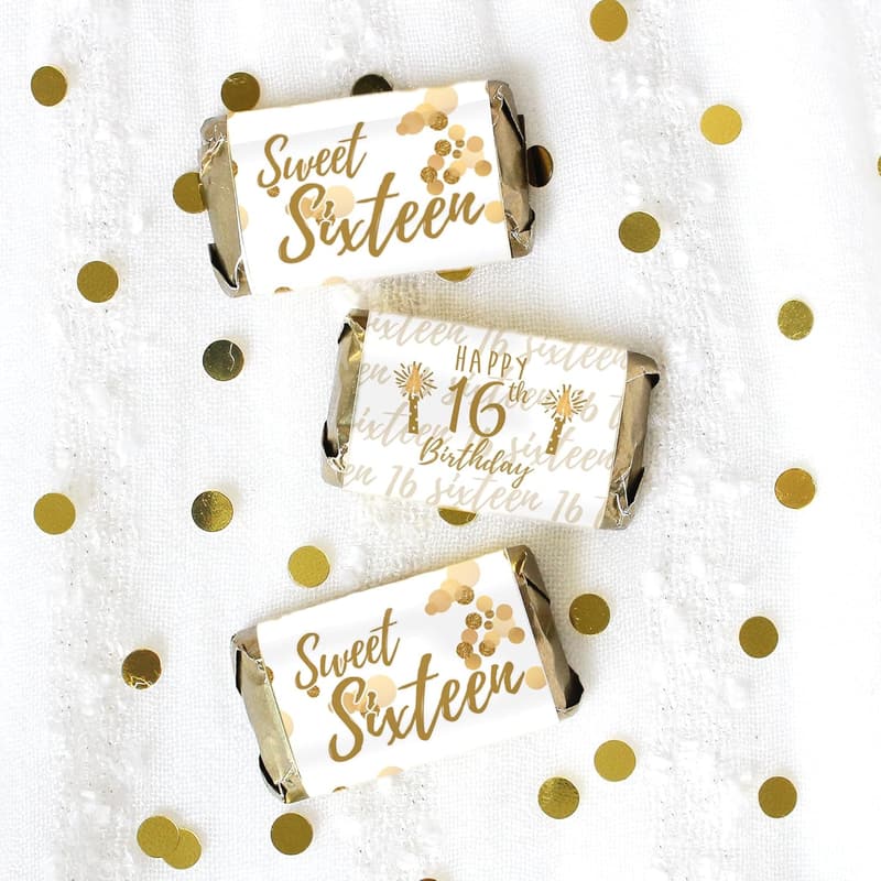 Sweet 16 Birthday Mini Chocolate Bar Wrappers - 45 Stickers