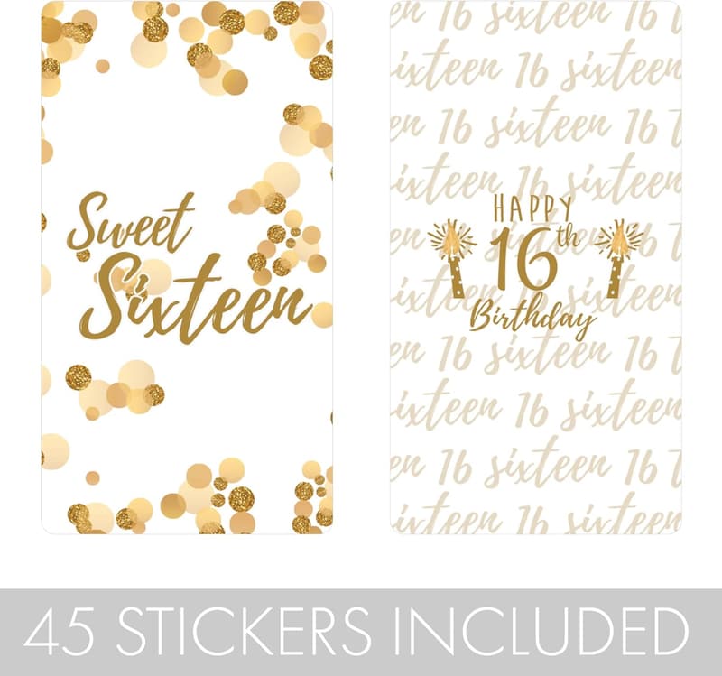 Sweet 16 Birthday Mini Chocolate Bar Wrappers - 45 Stickers